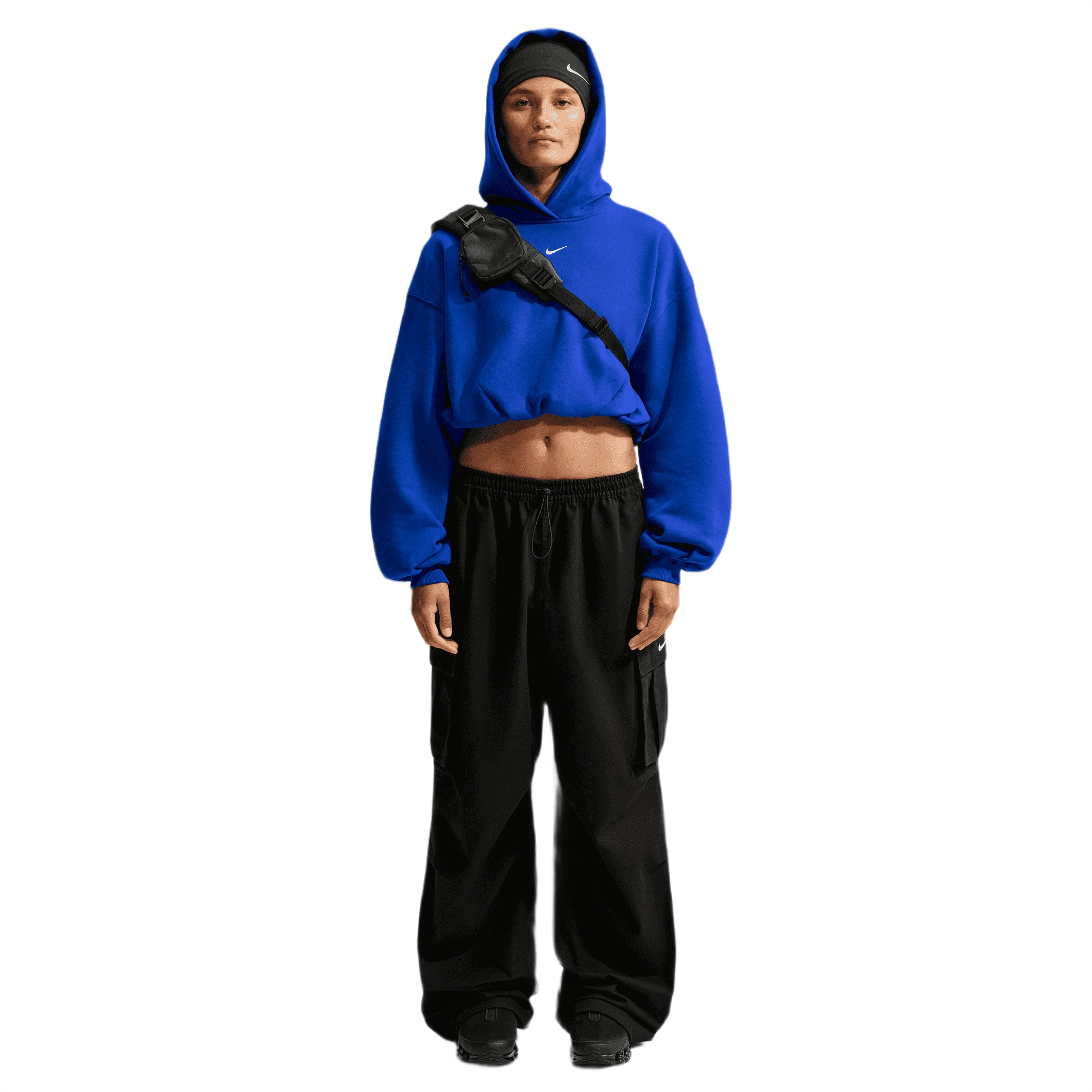 Nike Women's Studio Fleece Medium Weight Oversized Cropped Hoodie - BLUE